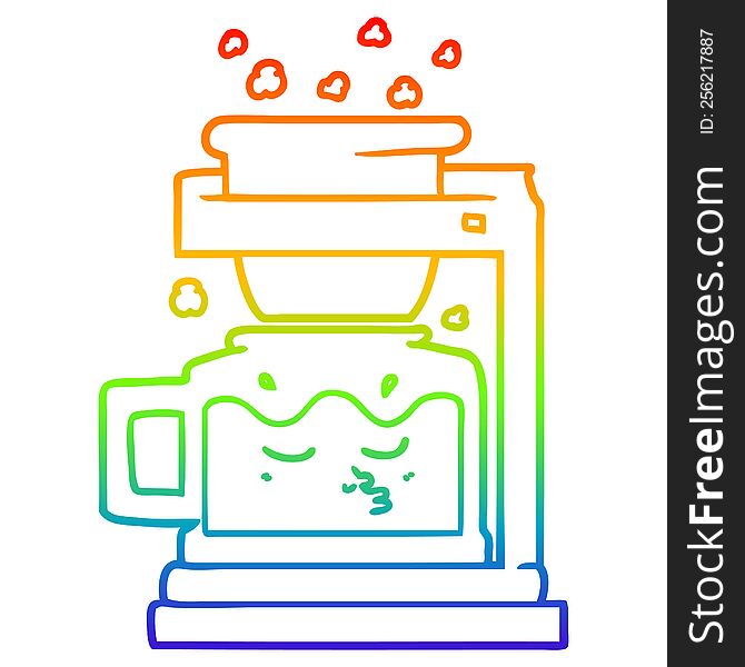 rainbow gradient line drawing of a cartoon filter coffee machine