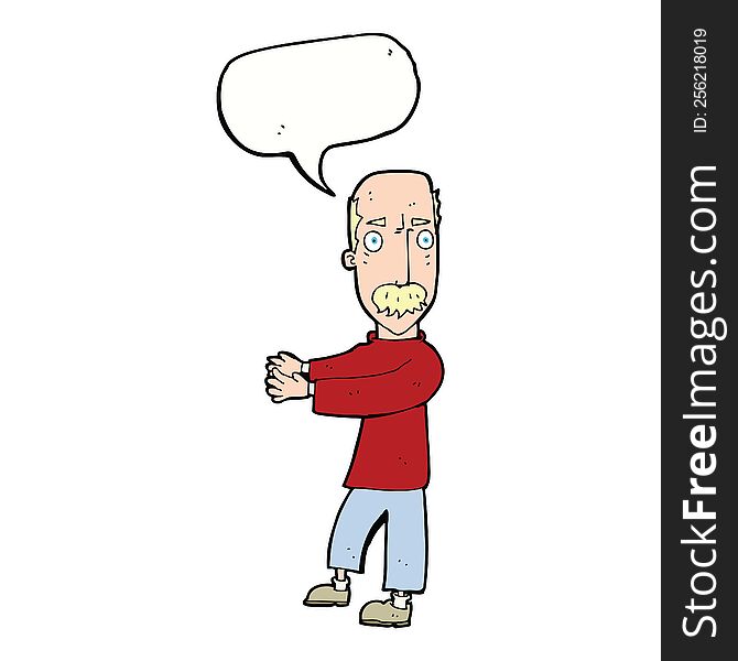 Cartoon Balding Man Explaining With Speech Bubble