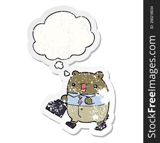Cute Cartoon Business Bear And Thought Bubble As A Distressed Worn Sticker