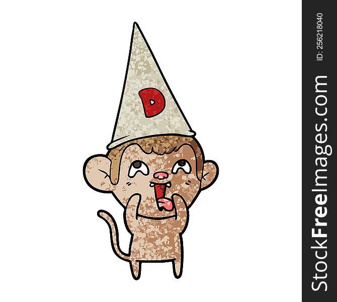 crazy cartoon monkey in dunce hat. crazy cartoon monkey in dunce hat