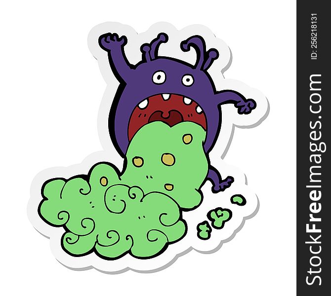 sticker of a cartoon gross monster being sick