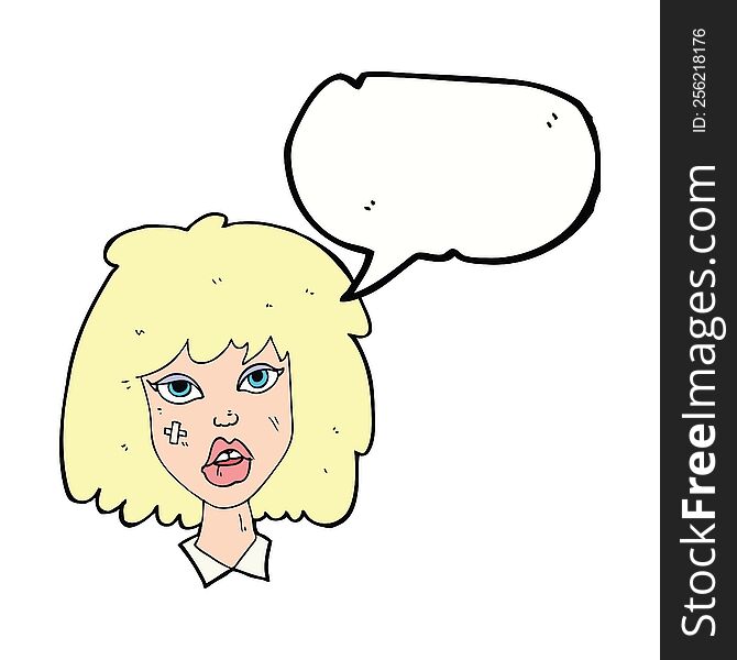 Cartoon Woman With Bruised Face With Speech Bubble