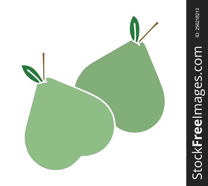 flat color retro cartoon of a green pear