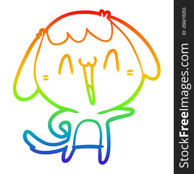 Rainbow Gradient Line Drawing Cartoon Laughing Dog