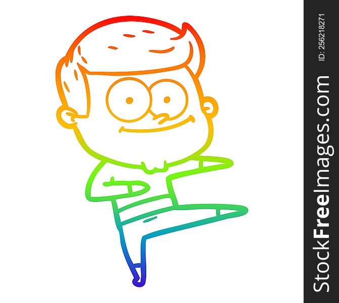 rainbow gradient line drawing of a cartoon happy man dancing
