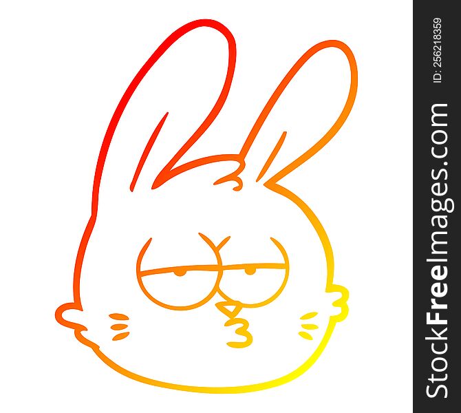 warm gradient line drawing of a cartoon jaded rabbit face