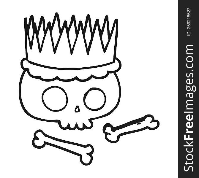 freehand drawn black and white cartoon crown