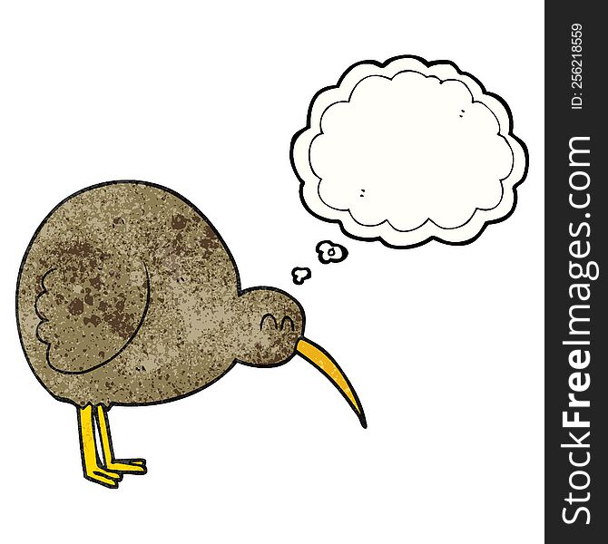 freehand drawn thought bubble textured cartoon kiwi bird
