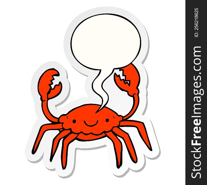 cartoon crab with speech bubble sticker. cartoon crab with speech bubble sticker