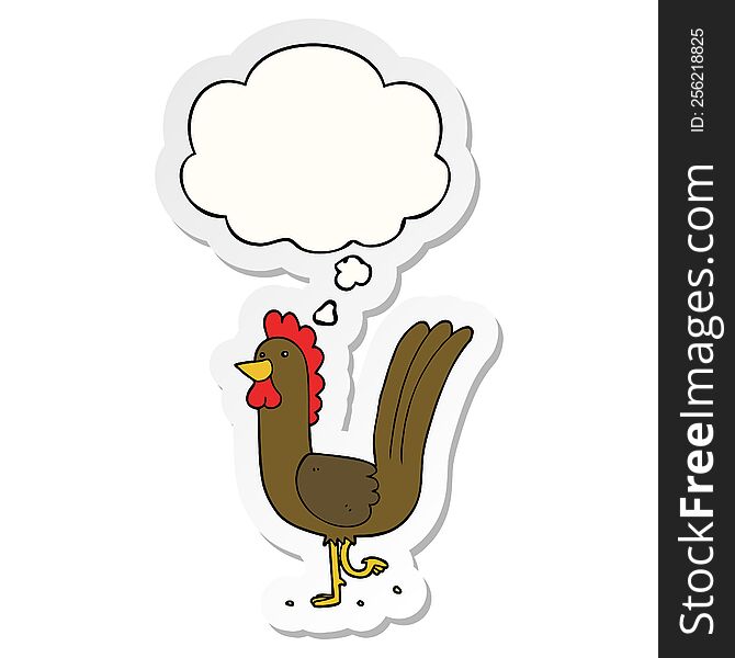 cartoon rooster with thought bubble as a printed sticker