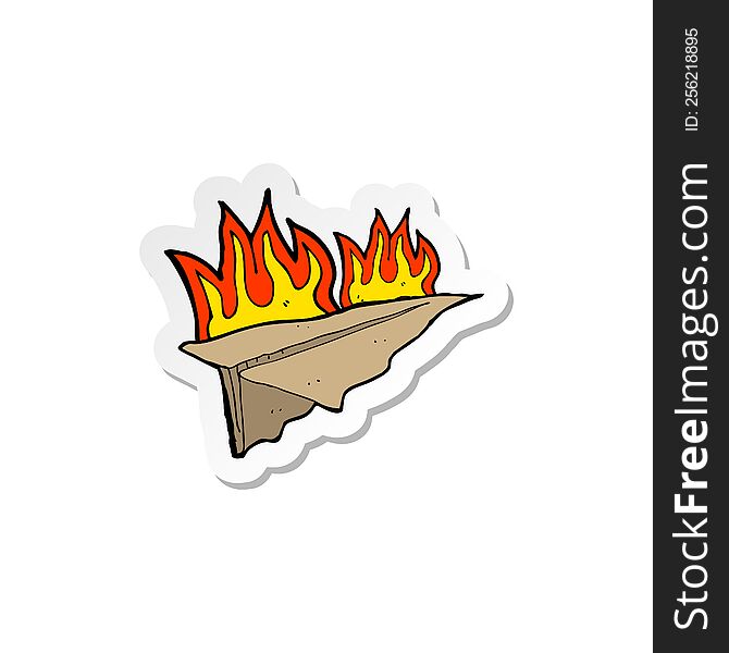 sticker of a cartoon burning paper aeroplane