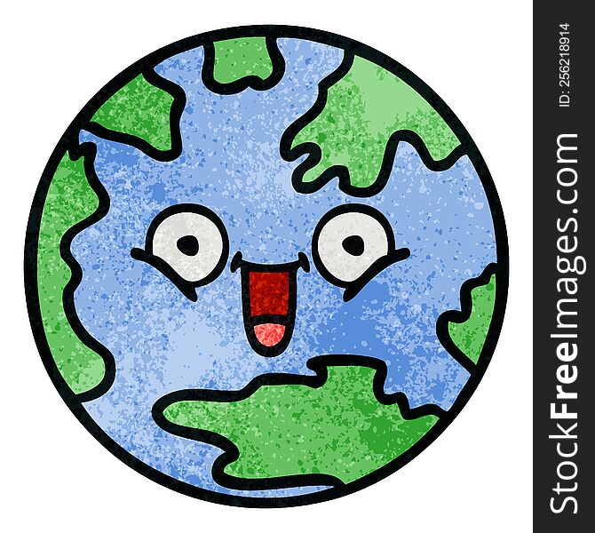 Retro Grunge Texture Cartoon Planet Earth