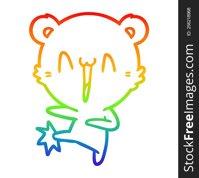 Rainbow Gradient Line Drawing Happy Bear Kicking Cartoon
