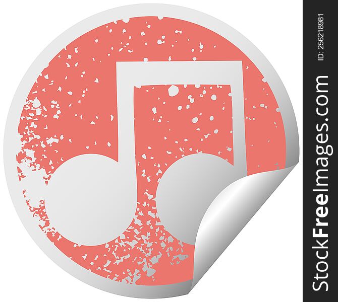 Distressed Circular Peeling Sticker Symbol Musical Note