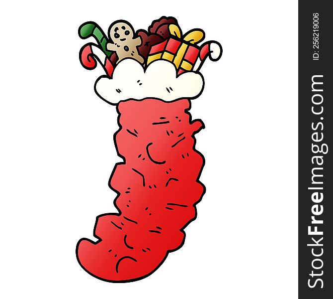 cartoon doodle christmas stocking stuffed with toys