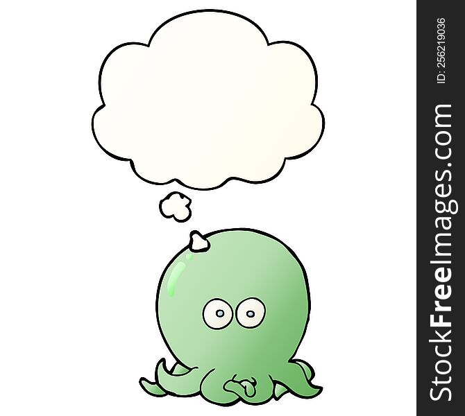 Cartoon Octopus And Thought Bubble In Smooth Gradient Style
