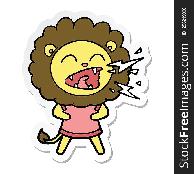 Sticker Of A Cartoon Roaring Lion In Dress