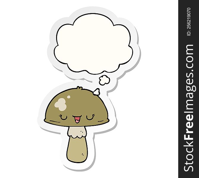 cartoon mushroom with thought bubble as a printed sticker