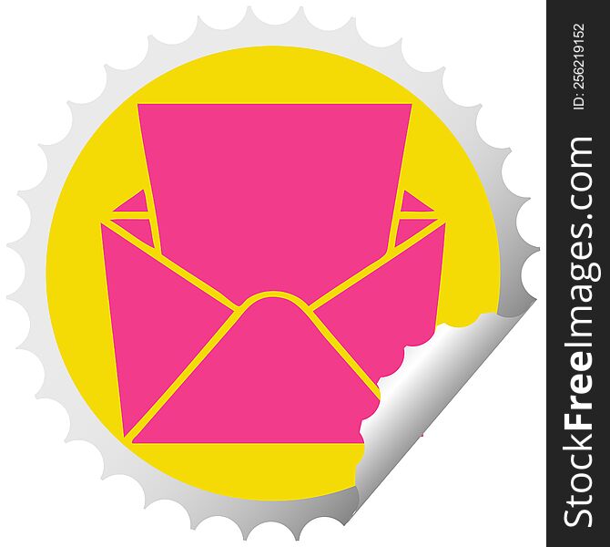 circular peeling sticker quirky cartoon letter and envelope. circular peeling sticker quirky cartoon letter and envelope