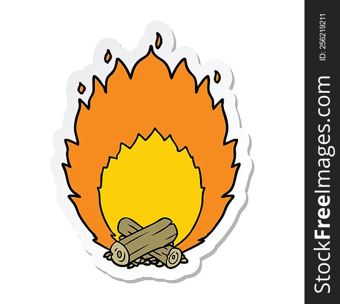 sticker of a cartoon blazing camp fire