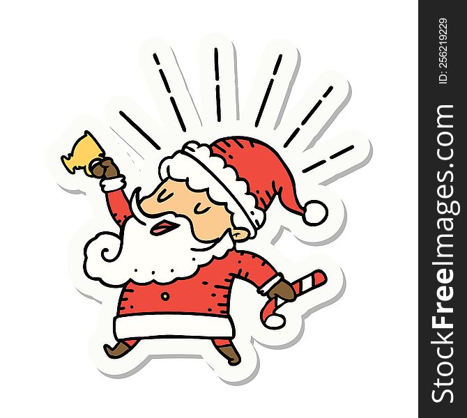 sticker of a tattoo style santa claus christmas character celebrating