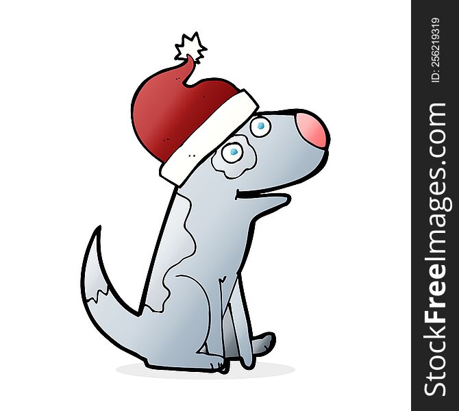 Cartoon Dog Wearing Christmas Hat