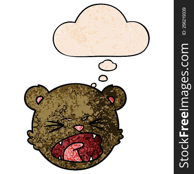 cute cartoon teddy bear face with thought bubble in grunge texture style. cute cartoon teddy bear face with thought bubble in grunge texture style