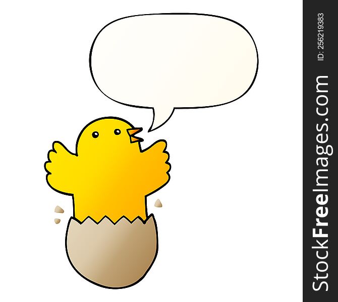 cartoon hatching bird with speech bubble in smooth gradient style
