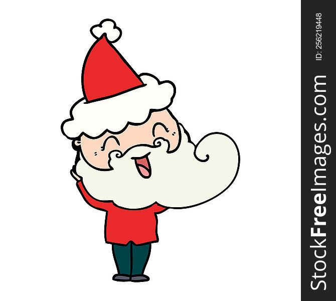 Happy Bearded Man Wearing Santa Hat