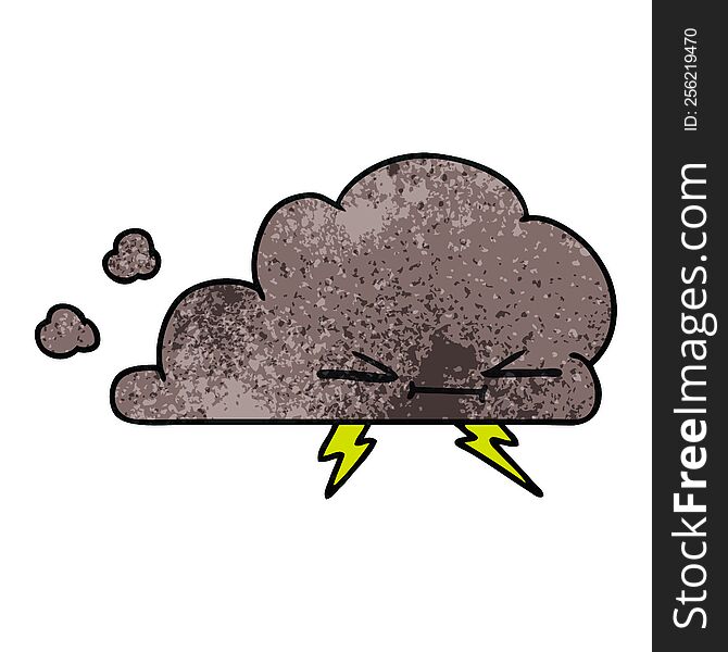 freehand drawn textured cartoon of a grumpy lightening cloud