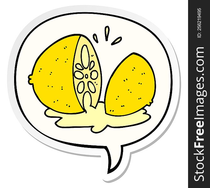 cartoon cut lemon with speech bubble sticker. cartoon cut lemon with speech bubble sticker