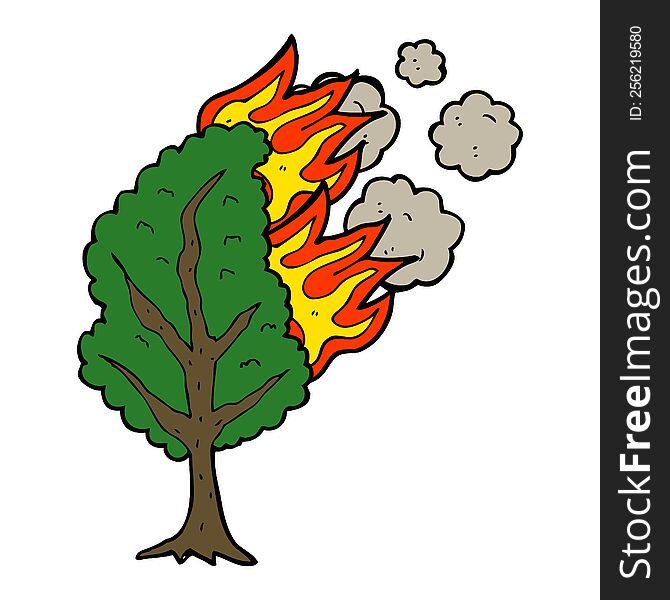 cartoon burning tree