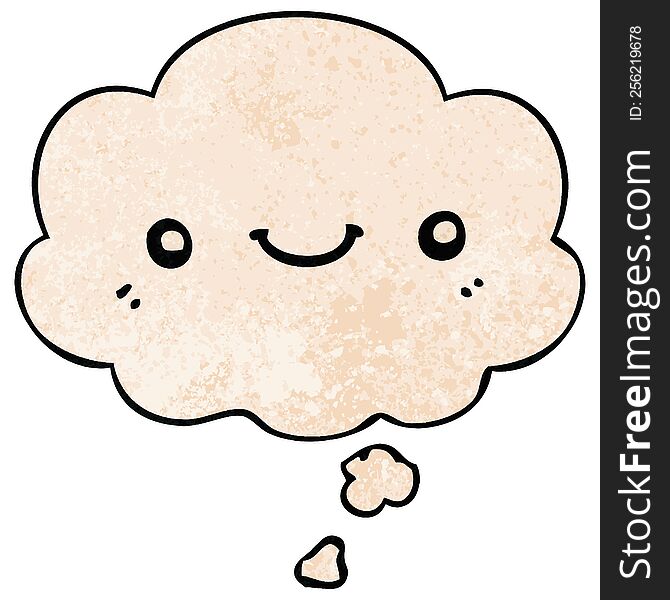 Cartoon Cute Happy Face And Thought Bubble In Grunge Texture Pattern Style