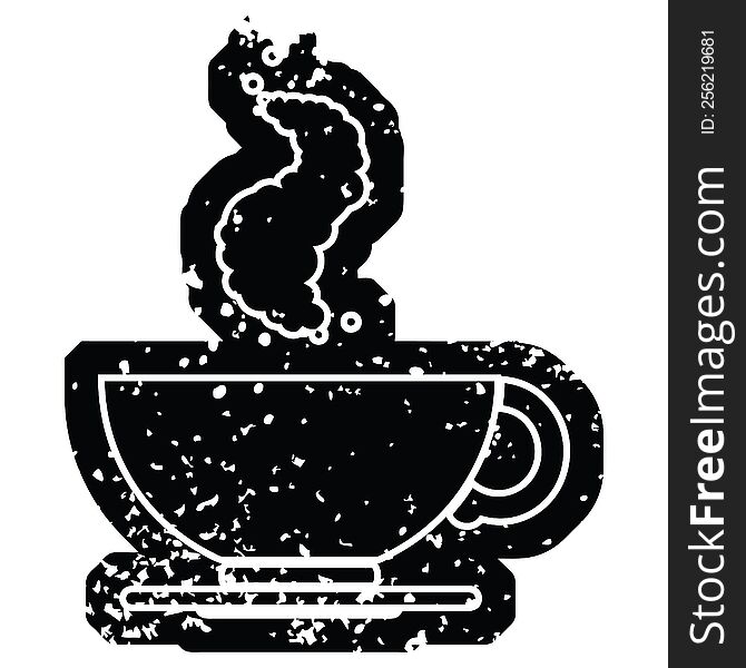 Distressed effect vector icon illustration of a hot cup of coffee. Distressed effect vector icon illustration of a hot cup of coffee