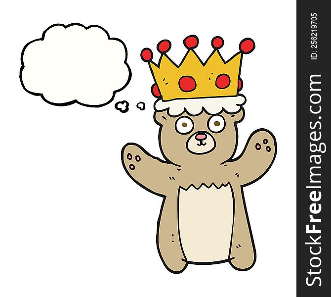 Thought Bubble Cartoon Teddy Bear Wearing Crown