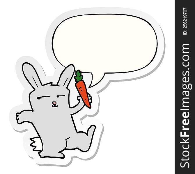 cartoon rabbit and carrot and speech bubble sticker