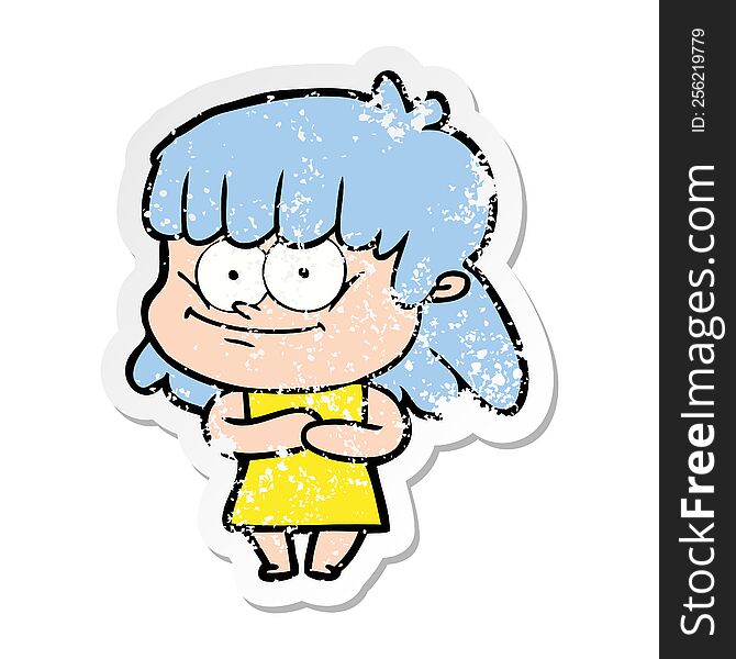 Distressed Sticker Of A Cartoon Smiling Woman