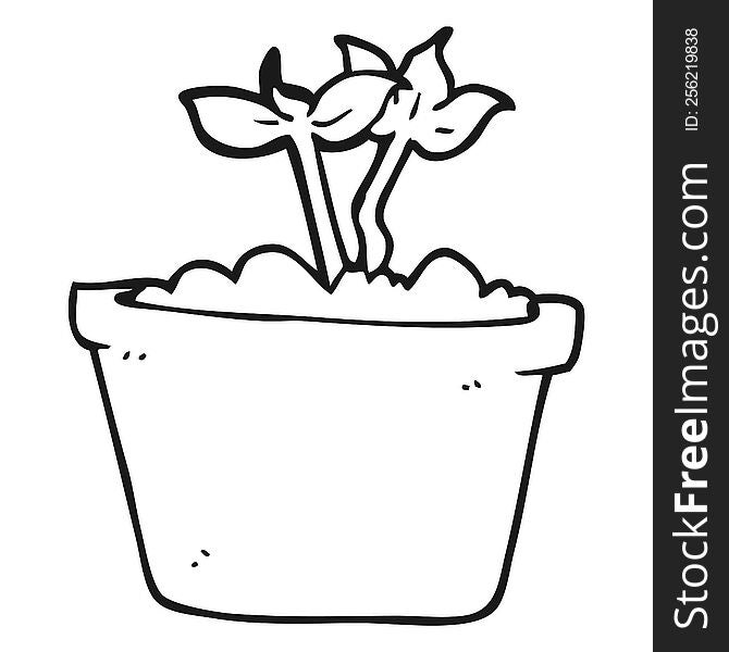 Black And White Cartoon Sprouting Plant