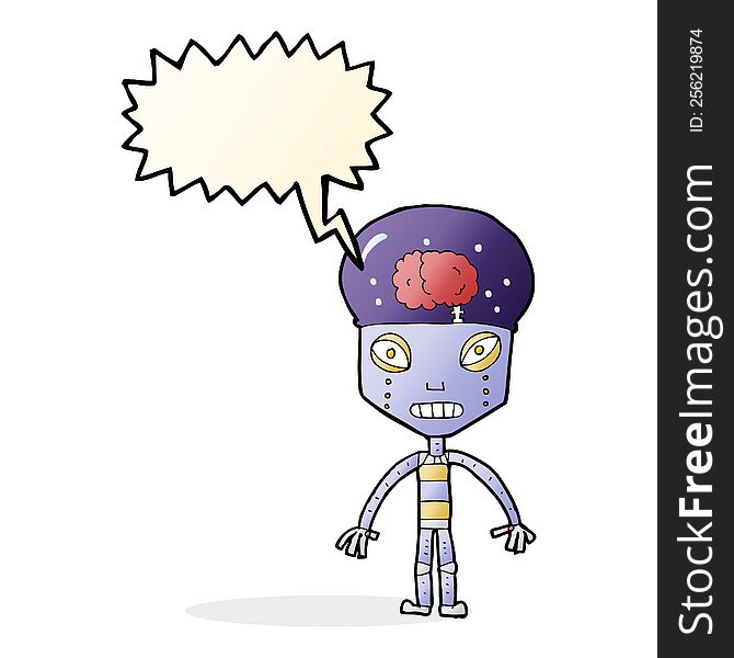 Cartoon Weird Robot With Speech Bubble