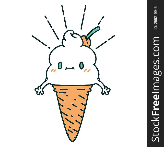 Traditional Tattoo Style Ice Cream Character
