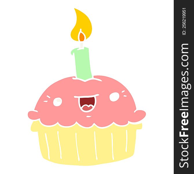 flat color style cartoon cupcake with candle