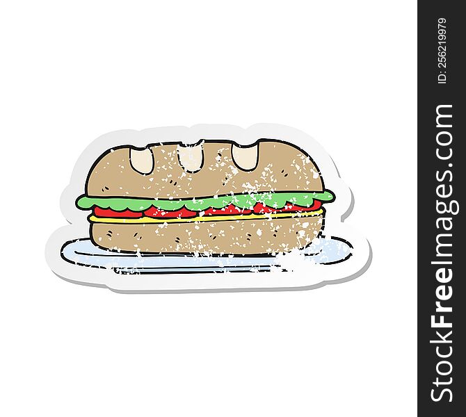 retro distressed sticker of a cartoon sub sandwich