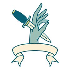 Tattoo With Banner Of A Dagger In The Hand Stock Photography