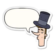 Cartoon Man Wearing Top Hat And Speech Bubble Sticker Royalty Free Stock Photography