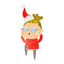 Retro Cartoon Of A Happy Woman Wearing Spectacles Wearing Santa Hat Royalty Free Stock Images