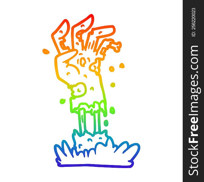 Rainbow Gradient Line Drawing Spooky Zombie Hand Cartoon