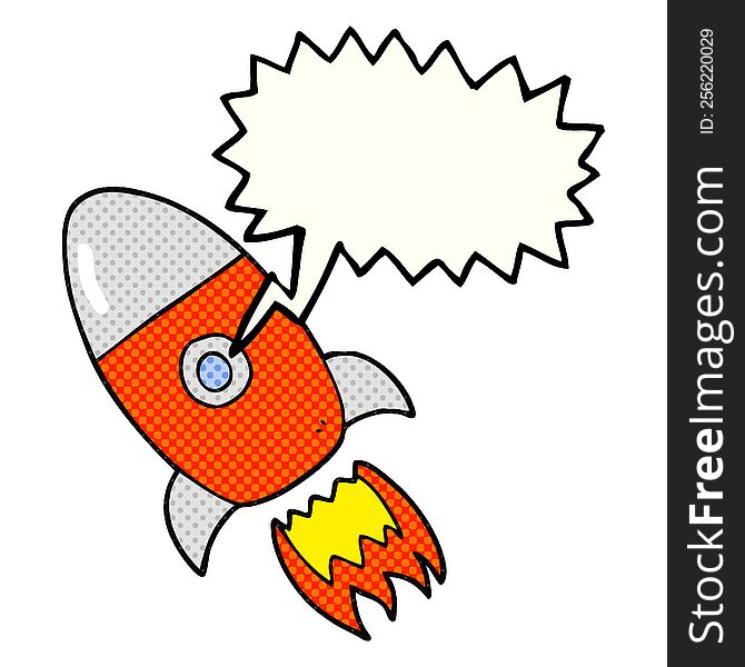 freehand drawn comic book speech bubble cartoon flying rocket