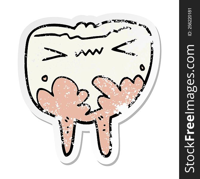 distressed sticker of a cartoon bad tooth