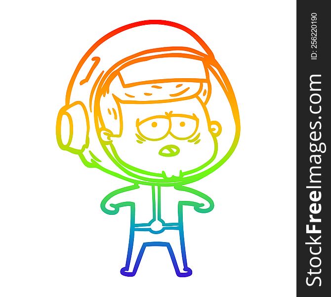 rainbow gradient line drawing of a cartoon tired astronaut
