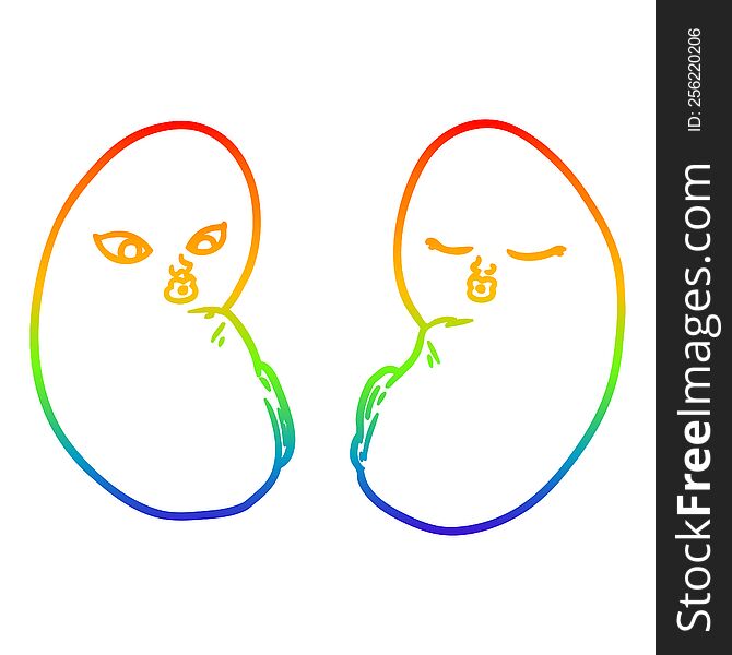 rainbow gradient line drawing of a cartoon kidneys